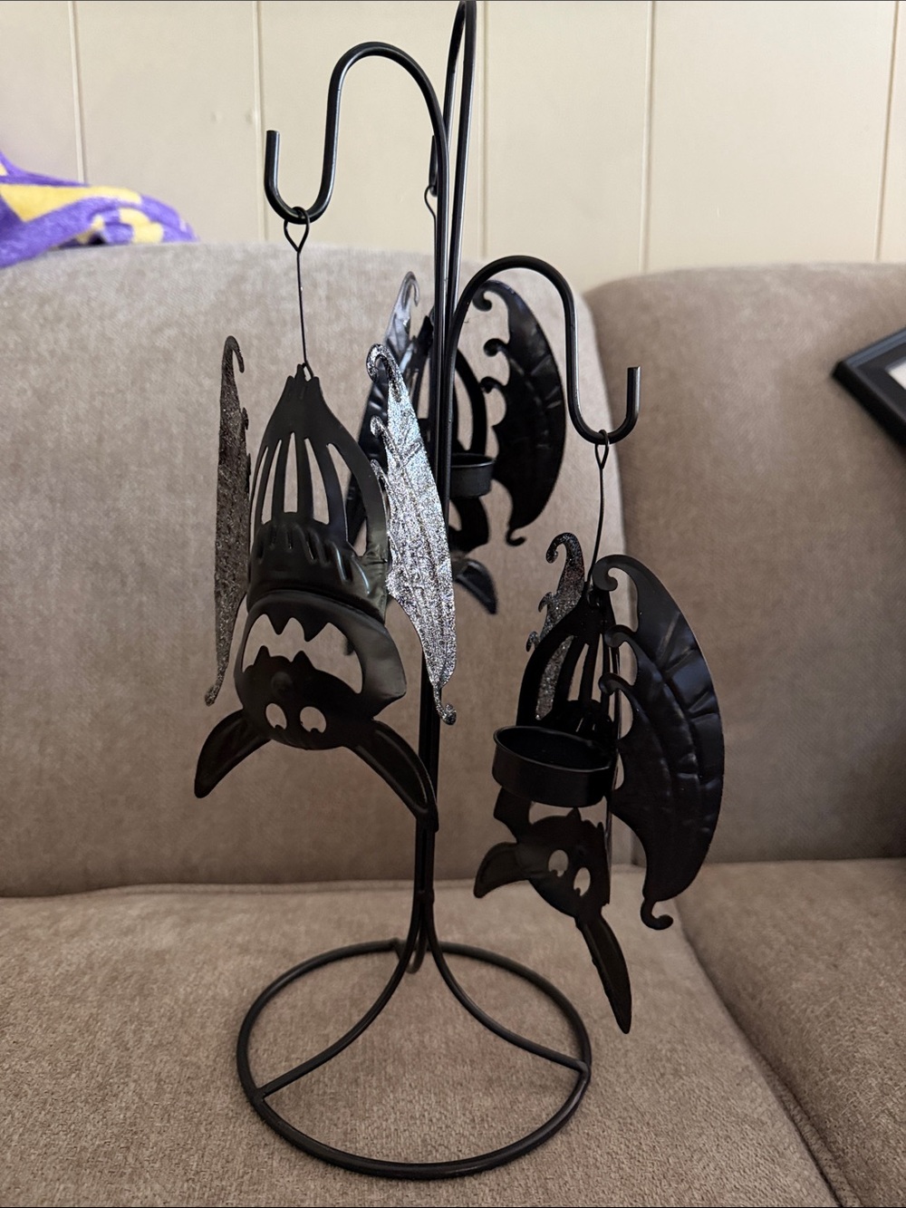 Black Bat Metal Hanging Tealight Holders - Decorative Wall/Accent Art